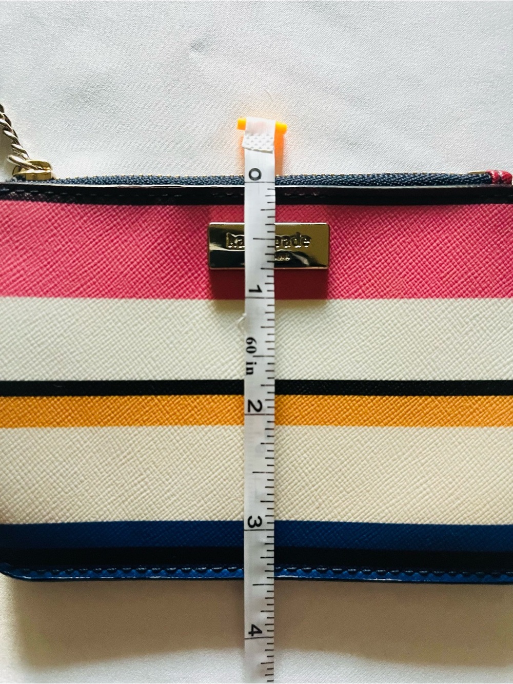 Kate Spade New York Striped Saffiano Cardholder Coin Purse Key Ring - Picture 7 of 7